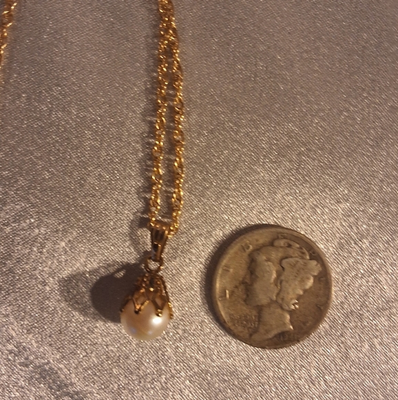 14k Gold Pearl Pendant Necklace  Solid Gold  20" Genuine Pearl - Picture 5 of 5